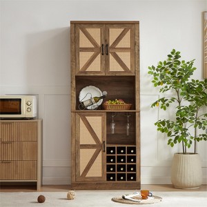Sevobal Decorative Storage Cabinets, Multi-Functional Kitchen Storage,  Charm to The Kitchen, Built in Wine Rack, Brown, 31.5*15.7*76.4 - 1 of 4