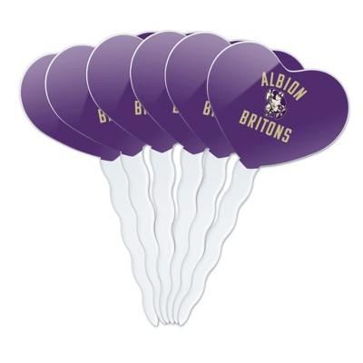 Albion College Britons Logo Heart Love Cupcake Picks Toppers Decoration Set of 6