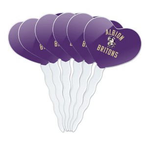 Albion College Britons Logo Heart Love Cupcake Picks Toppers Decoration Set of 6 - 1 of 4