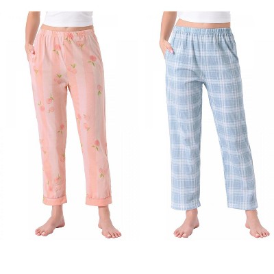 INSPIRE CHIC Women's 2 Pcs Cotton Pajama Bottoms Elastic Waist with Pocket Long Sleepwear Lounge Pants
