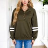 Anna-Kaci Women's Button-Front Hoodie with Stripe Sleeve Detail and Relaxed Fit for Casual Looks - 3 of 4