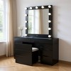 HomeRoots 62" Black Wood And Glass Six Drawer Vanity Table With Mirror Seating And Lights - 2 of 4