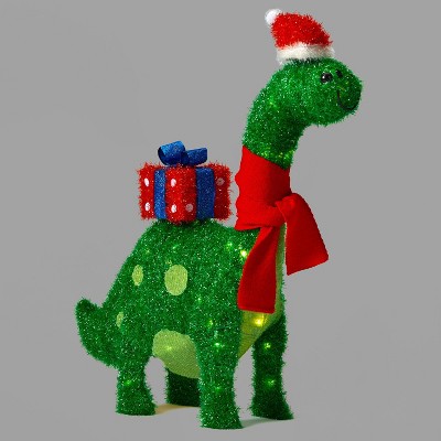27.5in Incandescent Tinsel Brontosaurus with Scarf & Gift Box Christmas Novelty Sculpture - Wondershop™