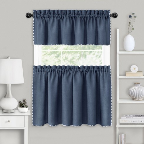 Kate Aurora Coastal Hamptons Living Complete 3 Piece Textured Kitchen Curtain Tier & Valance Set - image 1 of 4