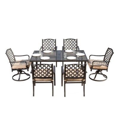 GlasFlength Patio Seating Set, 7 PCS Metal, Beige Cushions, 19.88"*20.47"*34.88"