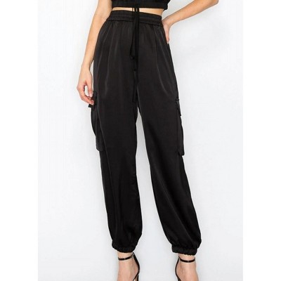 Women's Sidney Satin Elastic Waist Cargo Pants - INA