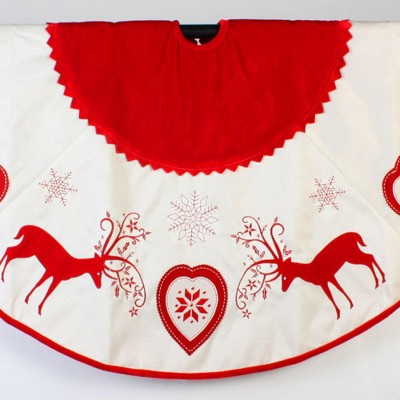 Sterling 48" Rustic Red and White Reindeer Heart Christmas Tree Skirt