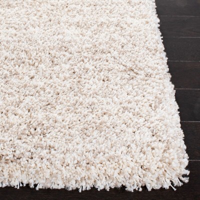 Ivory Beige Plush Shag 4' x 6' Hand-Knotted Synthetic Rug