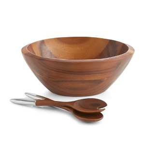 Nambé Eclipse Salad Bowl & Server Set – (12.5”) Acacia Wood & Alloy Serving Bowl with Sculptural Design – for Salads, Pasta & Side Dishes - 1 of 4