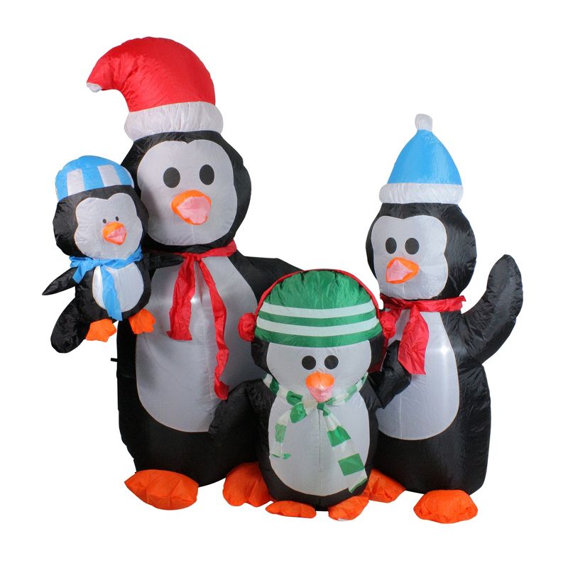 Northlight 5' Lighted Black and Orange Inflatable Penguin Family Christmas Yard Art Decor, 1 of 3