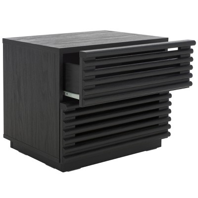 Averi Black 2-Drawer Slatted Wood Nightstand