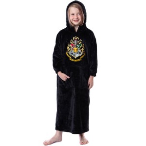 Harry Potter Hogwarts Costume Kids Wearable Blanket Pullover Robe Black - 1 of 4