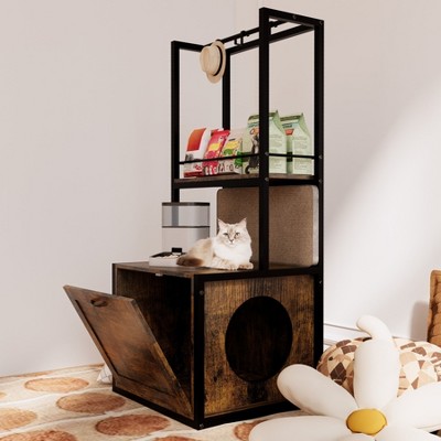 55" Cat Litter Box Enclosure with Shelves, Hidden Litter Box Furniture, Indoor Cat House Washroom for Living Room, Pet Crate Fit Most of Litter Box