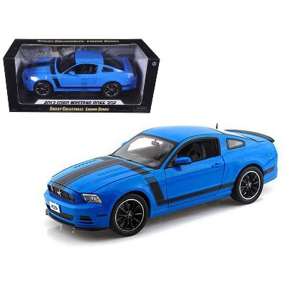 2013 Ford Mustang Boss 302 Blue with Black Stripes 1/18 Diecast Model Car by Shelby Collectibles