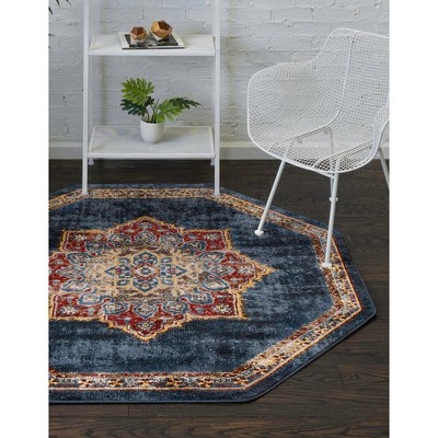 Utopia Collection Navy Blue Abstract 7' Octagon Synthetic Rug