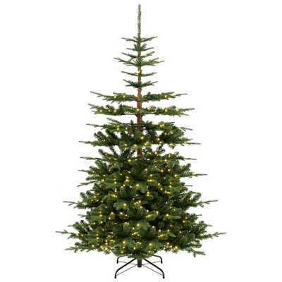 Tangkula 7 FT Pre-lit Artificial Xmas Tree Hinged Christmas Tree with 1303 PE PVC Branch Tips 500 Warm White LED Lights & Folding Metal Stand