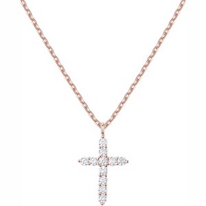 14K Gold Plated Cubic Zirconia Cross Necklace Cross Faith Pendant Necklaces - 1 of 4