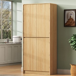Zeus & Ruta 72" Tall Farmhouse Kitchen Pantry Cabinet with 8 Door Shelves, 3 Adjustable Shelves & Hidden Drawer - 1 of 4