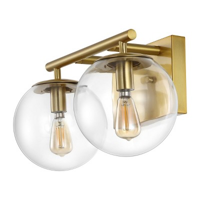 Severa 14" Brass Gold 2-Light Wall Sconce with Clear Shades