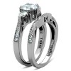 Slickblue Women’s Three-Stone Ring Set, Silver, Round CZ, Wavy Band Design, Polished Stainless Steel, Sizes 5-11 - 4 of 4