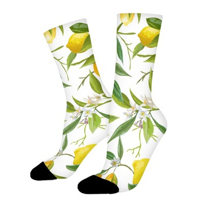 Nature Blooming Lemon Women Printed Crew Socks Funny Funky Socks Soft Polyester Novelty Gifts for Artists Men