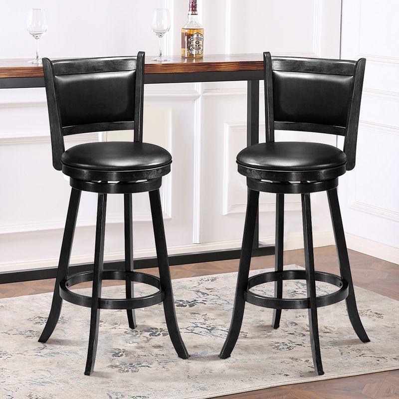 Costway Set of 2 29'' Swivel Bar Height Stool Wood Dining Chair Barstool Black, 3 of 11