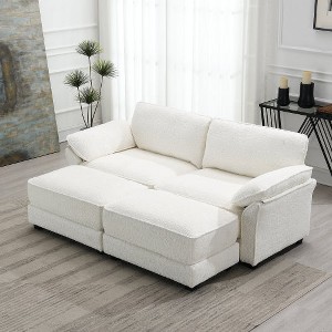 Loveseat Sofa with Ottomans, 4 Seat Small Space Sleeper Couches, Convertible Sectional Sofa Bed for Living Room Apartment Office, White - 1 of 4