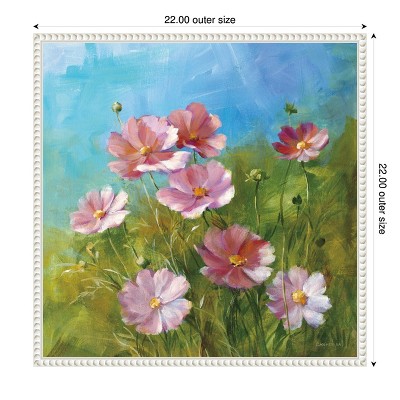 Summer Field Pink Flowers Canvas Print with White Frame