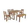 6-Piece Outdoor Patio Acacia Wood Dining Set with Rectangular Table, Benche, Chairs - 3 of 4