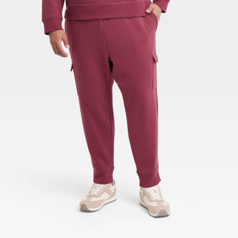 Men's Big Cotton Fleece Cargo Jogger Pants - All In Motion™ Red