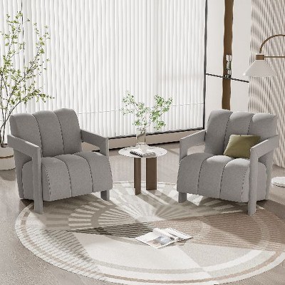 Kumasinova Modern Plush Cushioned Accent Chair, Minimalist Leisure Armchair with L-shaped Armrests, Sturdy Frame Sofa Chair with Unique Backrest