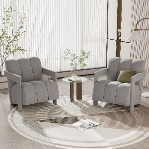 Kumasinova Modern Plush Cushioned Accent Chair, Minimalist Leisure Armchair with L-shaped Armrests, Sturdy Frame Sofa Chair with Unique Backrest - 1 of 4