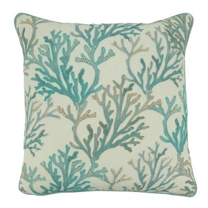 Saro Lifestyle Coral Design Throw Pillow with Down Filling, 18", Blue - 1 of 3