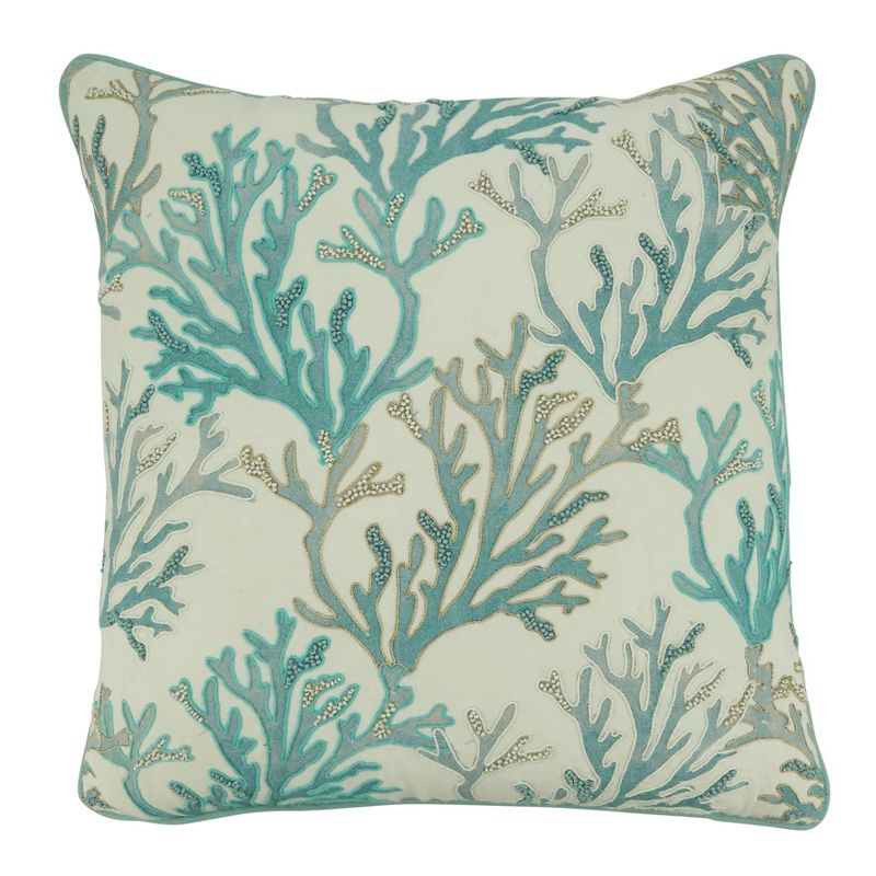 Saro Lifestyle Coral Design Throw Pillow with Down Filling, 18", Blue, 1 of 4