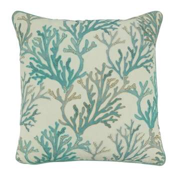 Saro Lifestyle Coral Design Throw Pillow with Down Filling, 18", Blue