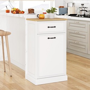 Trash Cabinet Tilt Out, Hidden Trash Can Cabinet 20 Gallon Storage Holder, Freestanding Pet-Proof Garbage Can Cabinet for Kitchen Dining Living Room - 1 of 4
