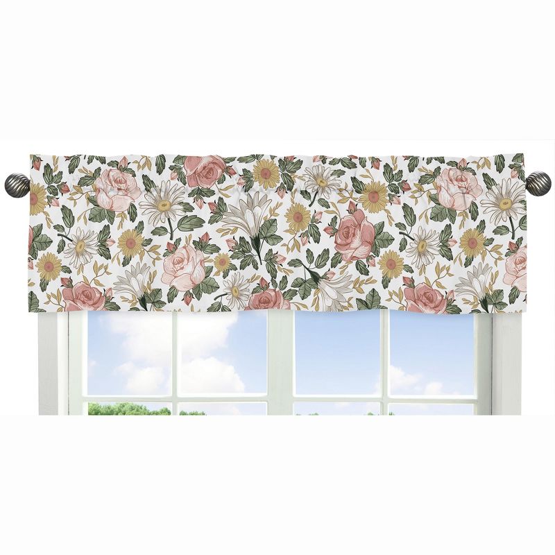 Sweet Jojo Designs Window Valance Treatment 54in. Vintage Floral Pink Yellow and Green, 1 of 5