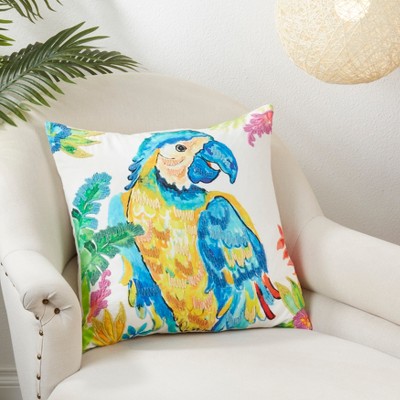 Cotton Parrot Design Throw Pillow Cover, 19.5" x 16", Multicolor