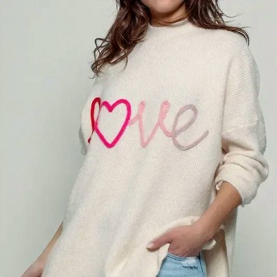 Women's Oversized Love Embroidery Rib Knit Sweater - Urban Daizy