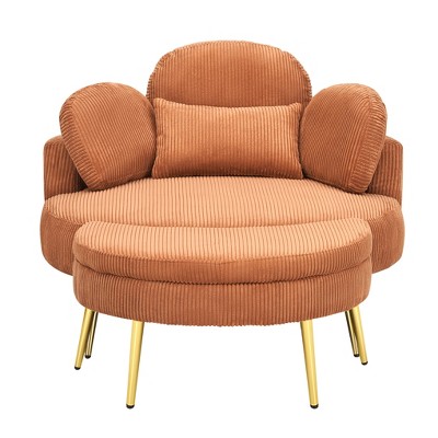 Vynxaria Round Convertible Sofa Bed - Corduroy Fabric, Adjustable Headrest, Removable Tray, 2 Throw Pillows + Waist Pillow for Small Apartment/Bedroom