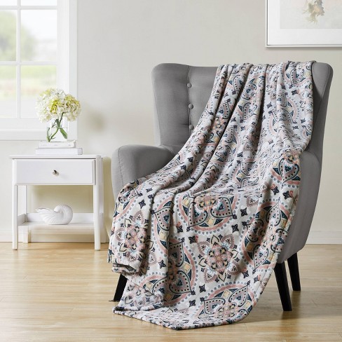 50x70 Oversized Shaden Medallion Plush Throw Blanket - Vcny Home