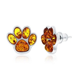Simona Sterling Silver, Amber Paw Print Studs - Brown - 1 of 2