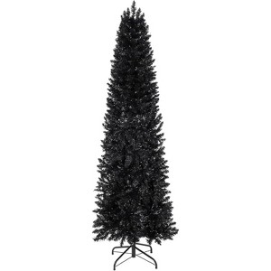 Clearance! 6FT Pre-Lit Black Pencil Christmas Tree, 250 Color Changing LEDs, 8 Modes, Slim Hinged Design, Metal Base - 1 of 4