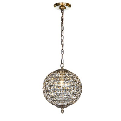 ALOADECOR 1-Light  Antique Gold Globe Sphere Chandelier Small Crystal Vintage Chandelier Cage-Style Shade Pendant Light for Kitchen Island