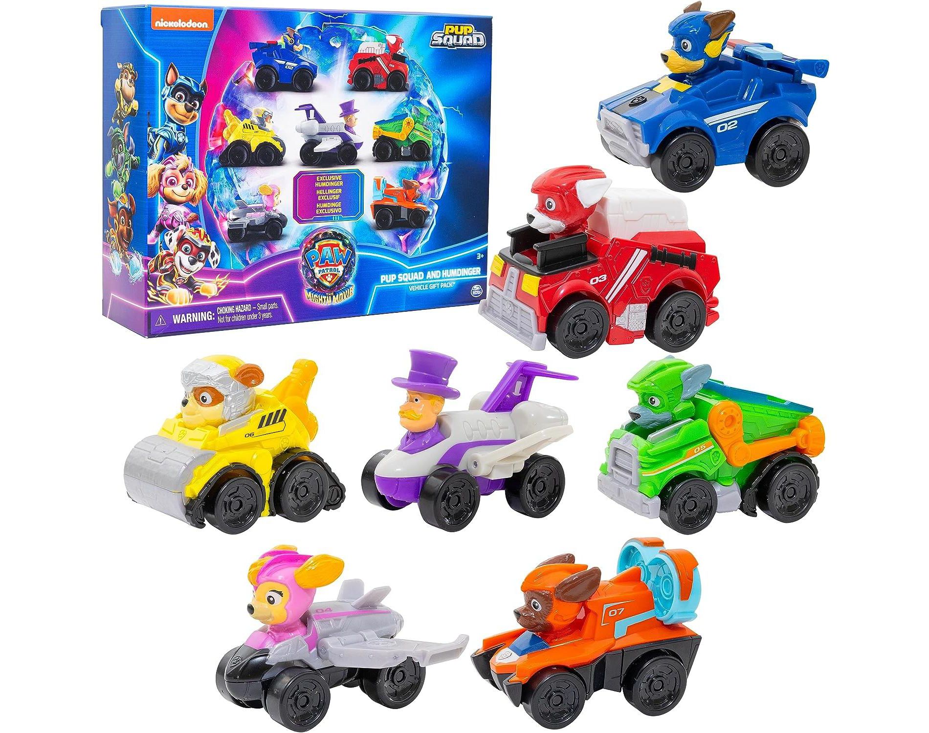 Paw Patrol: The Mighty Movie Toy Vehicle Set- 7 Cars & Trucks w Mayor Humdinger Action Figure- Rubble, Chase, Skye & More - Gift for Kids