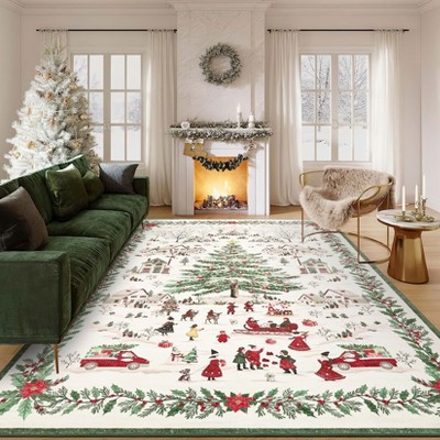 Christmas Area Rug Washable Xmas Holiday Indoor Rug with Non-Slip Backing