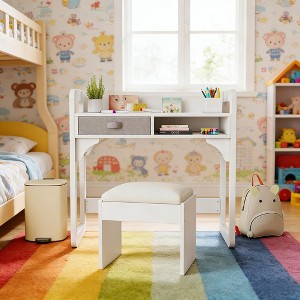 Wooden Study Desk and Chair Set with Cloth Drawers and Pen Holder - 1 of 4