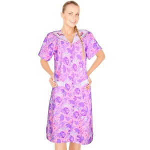 JEFFRICO House Dresses for Women with Pockets - Lightweight Breathable Short Sleeve Muumuu & Nightgowns - Snap Front Housecoat and Dusters - 1 of 4