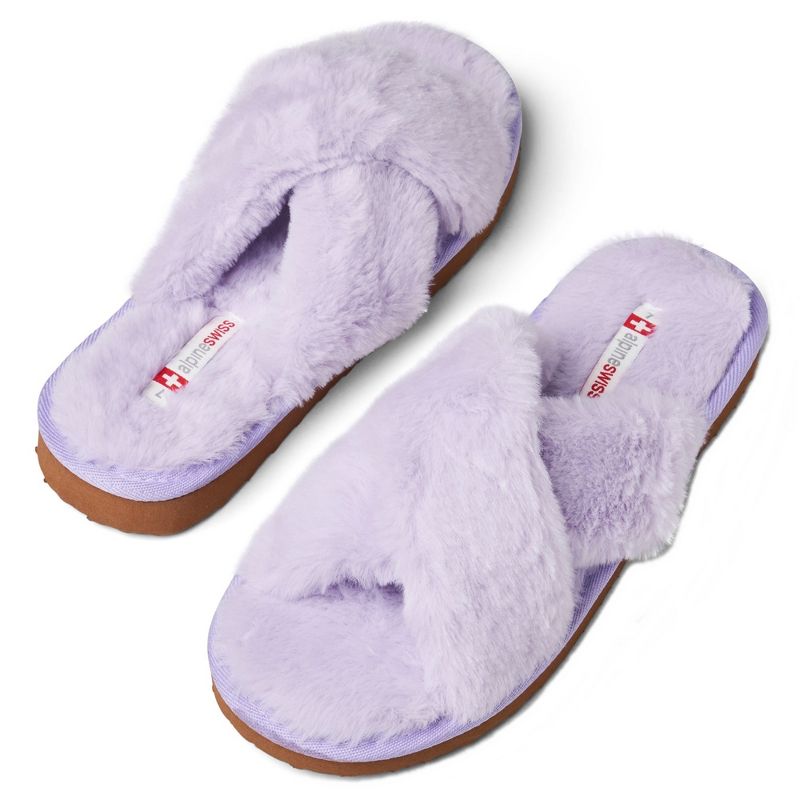 Alpine Swiss Fiona Womens Fuzzy Fluffy Faux Fur Slippers Memory Foam Indoor House Shoes, 5 of 7