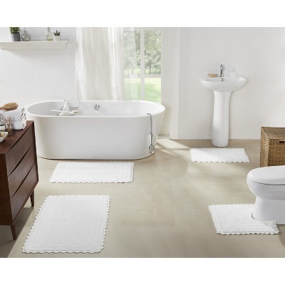 Lilly Crochet Collection 100% Cotton Tufted Reversible 4-Piece Bath Rug Set – Super Absorbent, Machine Washable Bathroom Mats with Crochet Pattern